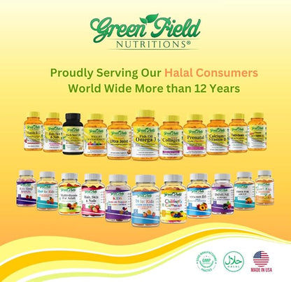 Greenfield Nutritions Halal Vitamin D3 for Kids - 1000 IU (25 mcg), 90 Halal Gummies - Non-GMO Gelatin Gluten Free Vegetarian Halal Vitamin D - Halal Vitamins for Kids, Supports Bone & Immune System
