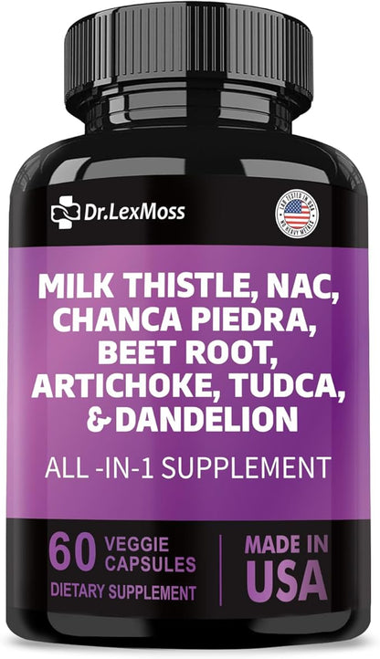 Milk Thistle 3000mg NAC Chanca Piedra 2000mg Artichoke 2000mg Beet 2000mg Dandelion 1000mg, Liver 60 Capsules