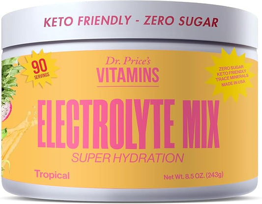Dr. Price Electrolytes Powder No Sugar - Electrolyte Mix - Hydration Drink - Keto Electrolytes - Fasting Electrolytes - Water Enhancer, Non-GMO, Gluten Free, Sports Drink - 90 Servings - Tropical
