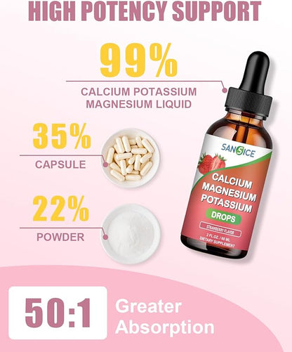 Calcium Magnesium Potassium Supplements,Magnesium Glycinate 400mg (60ml/Strawberry Flavor)