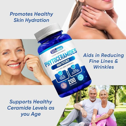 We Like Vitamins Phytoceramides 700mg - 200 Capsules All Natural Wheat Free and Plant Based - Phytoceramide Supplement - 700 mg per Serving - Skin Hydration, Repair, Rejuvination