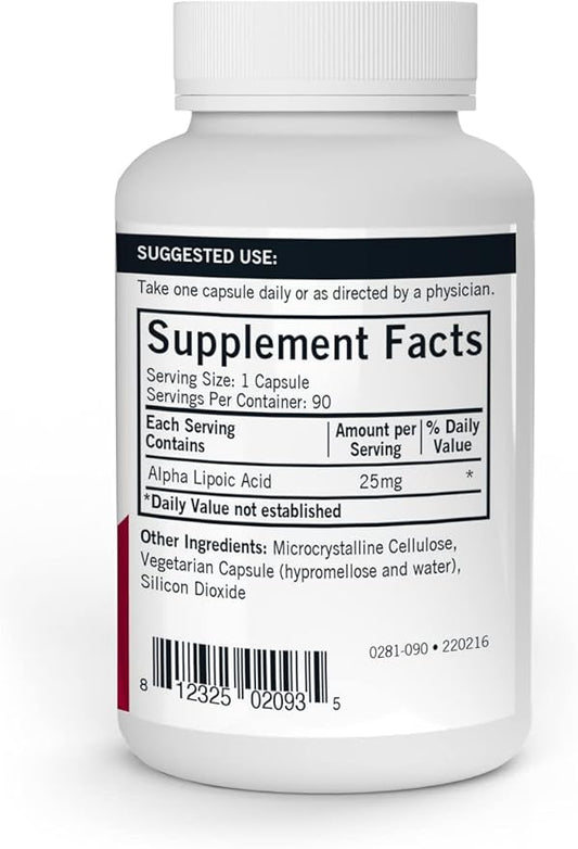 Kirkman - Alpha Lipoic Acid 25 mg - 90 Capsules - Potent Antioxidant - Protects Against Harmful Radicals - Hypoallergenic