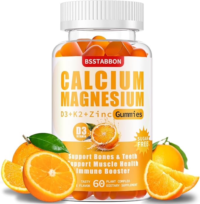 Sugar Free Calcium Magnesium Gummies 600mg Calcium,300mg Magnesium D3 & K2,Supplements for Support（60 Gummies） (60 Count)