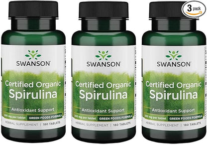 Swanson Certified Organic Spirulina 500 mg 180 Tabs 3 Pack