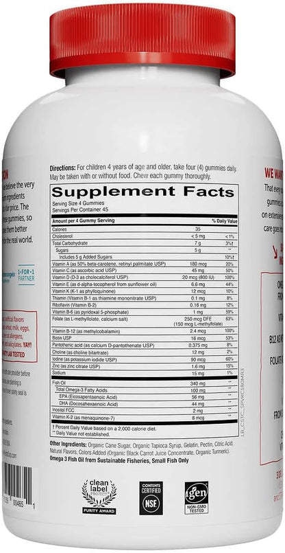 SmartyPant Kids Complete Multivitamin 180 Gummies Bundle, Multivitamin Plus Omega 3, Vitamin D3 and Vitamin B12, 45 Days Supply