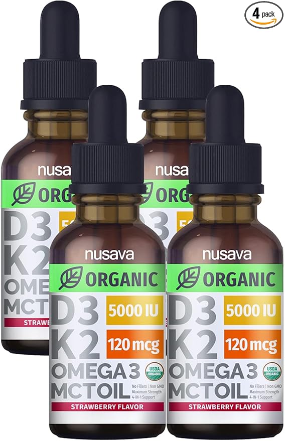 (4 Pack) Organic Vitamin D3 K2 3, 5000 5000 IU, 5000 IU, D3 for 2 Fl