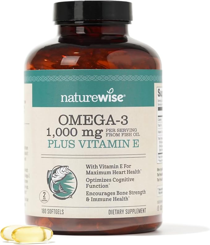 NatureWise Extra-Strength Omega 3 Fish Oil Supplement 1000mg per 600 EPA 400 DHA 180 Softgels[3-Month Softgels[3-Month Supply]