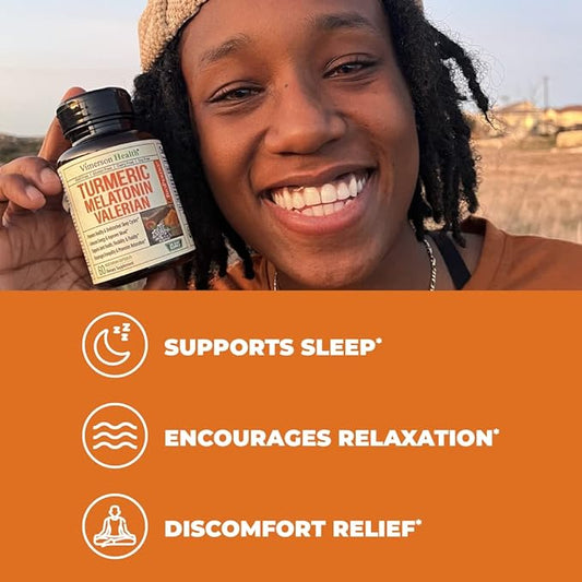 Turmeric, Melatonin & Valerian Root Sleep Aid Supplement. Natural Sleep Aid for Adults with L-Theanine, Ginger & Black Pepper Extract. Melatonin 3mg, Valerian Root Capsules. Relaxation Support. 2-Pack