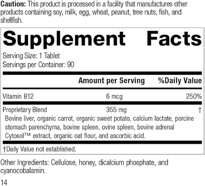 Standard Process Cataplex B12 - Vitamin B12 Supplement Supports Blood Health, Folic Acid Metabolism, and General Health with Oat Flour and More - 90 Tablets