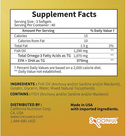 Spoonful Mini Omega 3 Fish Oil, 1290 mg 120 Softgels