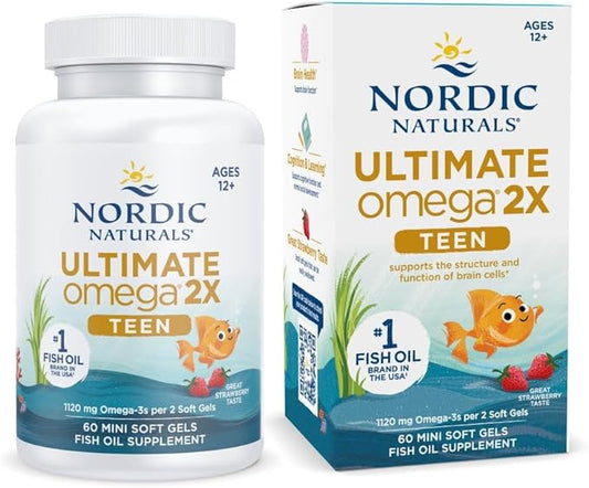 Nordic Naturals Ultimate Omega 2X Teen, Strawberry 60 Mini 1120 mg Omega-3s with 30 Servings
