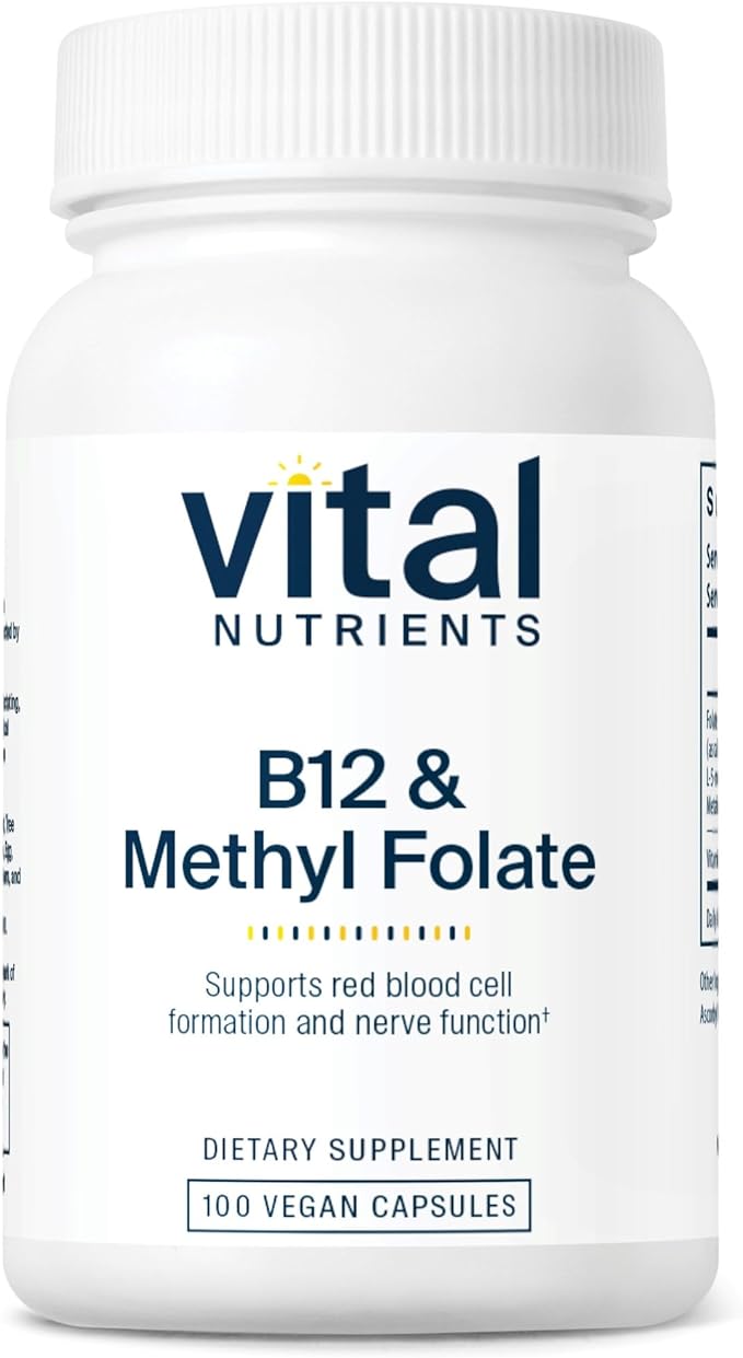 Vital Nutrients Vitamin B12 & Methyl Folate | Vegan Methylated Folate and B12 Supplement | Supports Nervous System & Metabolism* | High-Potency B12 Vitamins * | Gluten, Dairy, Soy Free | 100 Capsules