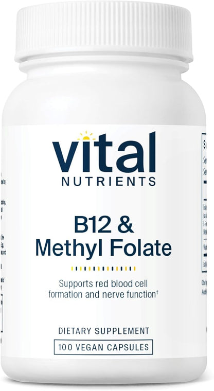 Vital Nutrients Vitamin B12 & Methyl Folate | Vegan Methylated Folate and B12 Supplement | Supports Nervous System & Metabolism* | High-Potency B12 Vitamins * | Gluten, Dairy, Soy Free | 100 Capsules