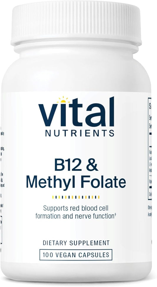 Vital Nutrients Vitamin B12 & Methyl Folate | Vegan Methylated Folate and B12 Supplement | Supports Nervous System & Metabolism* | High-Potency B12 Vitamins * | Gluten, Dairy, Soy Free | 100 Capsules