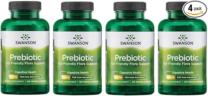 Swanson Prebiotic Capsules - Promotes Friendly Flora Support & Overall Digestive Health - Prebiotic Fiber Promoting Gut Health & Immune Health Support - (120 Veggie Capsules, 750mg Each) 4 Pack