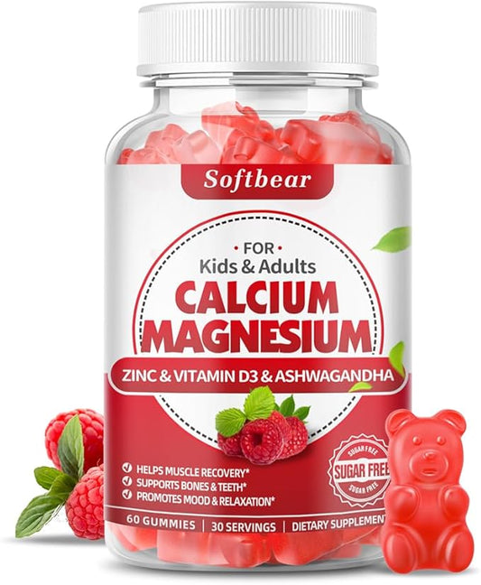 Calcium Magnesium Zinc Gummies for Women, 600 mg D3 for 60 Gummies