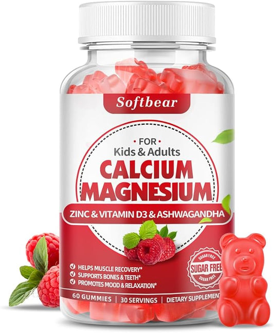 Calcium Magnesium Zinc Gummies for Women, 600 mg D3 for 60 Gummies