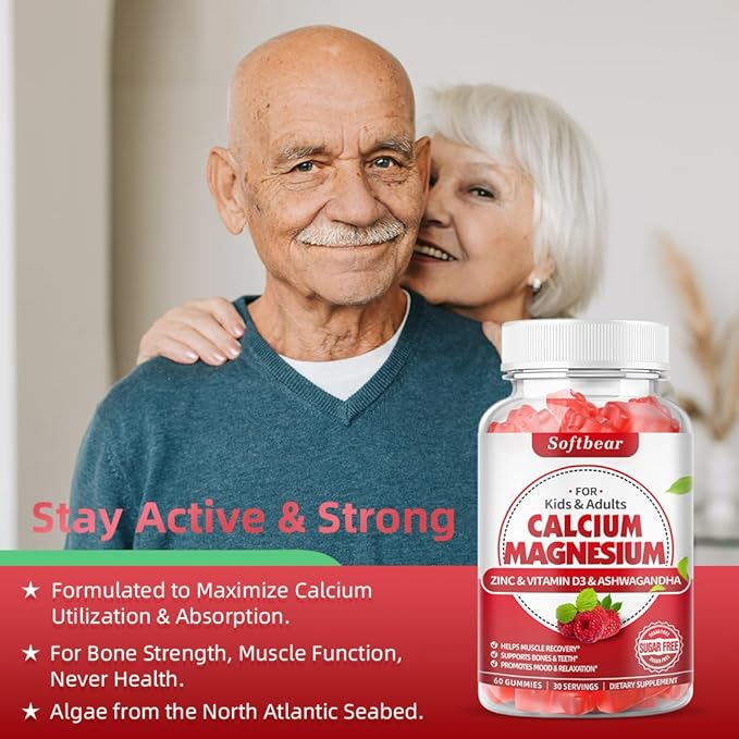 Calcium Magnesium Zinc Gummies for Women, 600 mg D3 for 60 Gummies