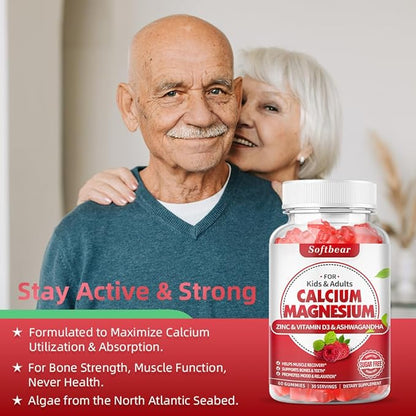 Calcium Magnesium Zinc Gummies for Women, 600 mg D3 for 60 Gummies