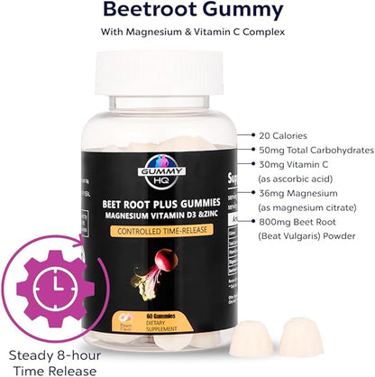 Beetroot Gummies - Magnesium and Vitamin C - Fruit Juice Extract - Gluten Free