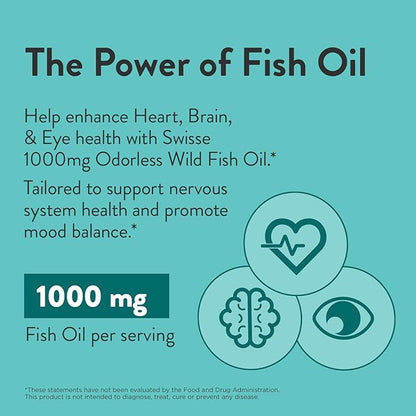 Swisse Omega 3 Fish Oil Supplement 1000mg Omega-3 DHA 400 Softgels