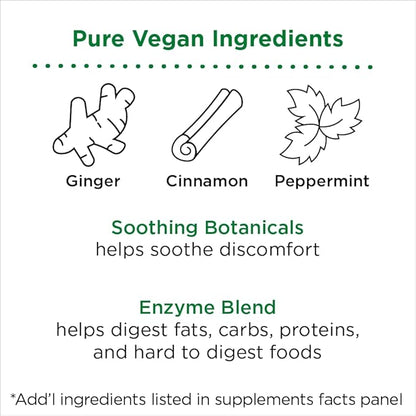 Nbpure Vegan Digestive Enzyme Complex – Daily Bloating, Gas, & Food Digestive Support for Women & Men – 12 Enzymes & 3 Herbs – Lactase, Protease, Lipase, Ginger, Cinnamon, Peppermint + More