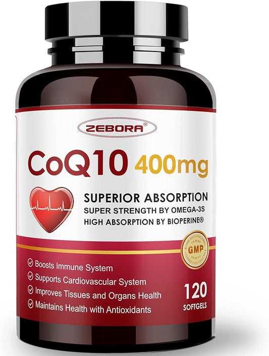 CoQ10-400mg-Softgels with PQQ, BioPerine & Omega-3, Q10(Ubiquinone) Supplement 120 Servings