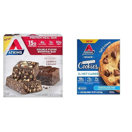 Atkins Double Fudge Brownie 15g Protein 5ct & 10g Protein 4ct Bundle