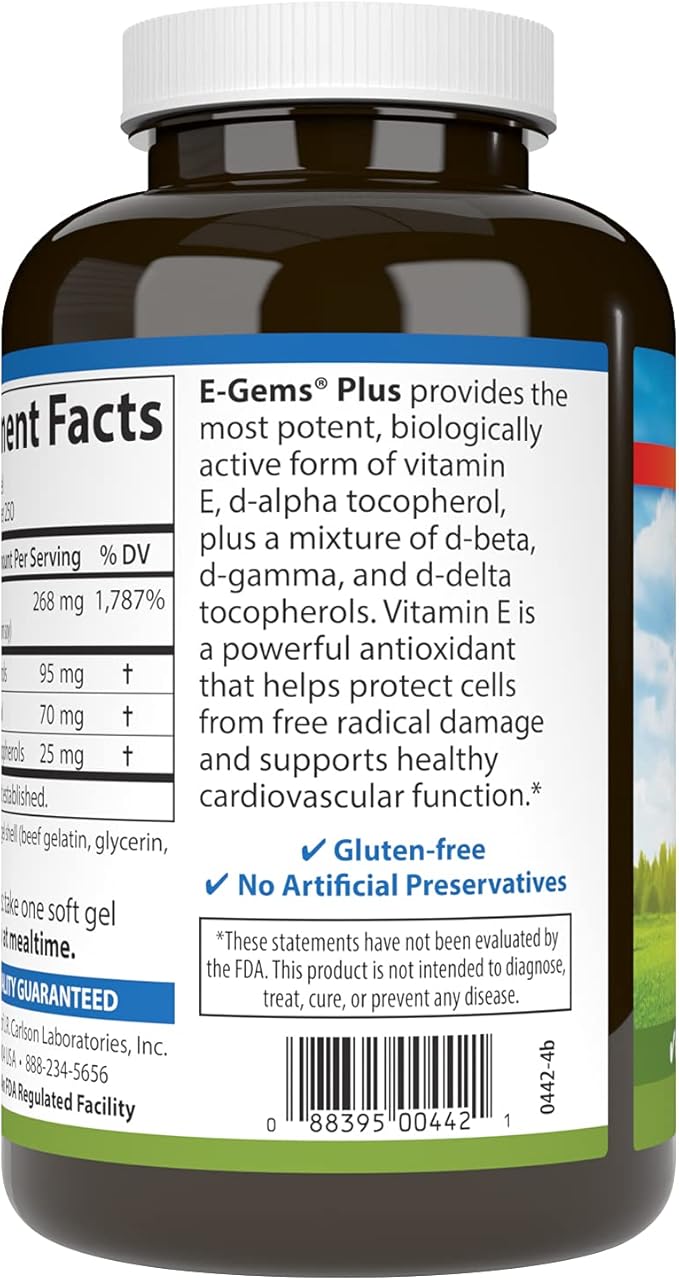 Carlson - E-Gems Plus, Natural Vitamin 400 IU, 250 soft