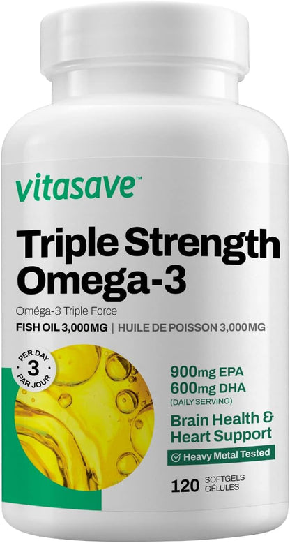 Omega-3 Fish Oil Supplement 3000mg Fish 900mg EPA, 600mg DHA 120 Softgels