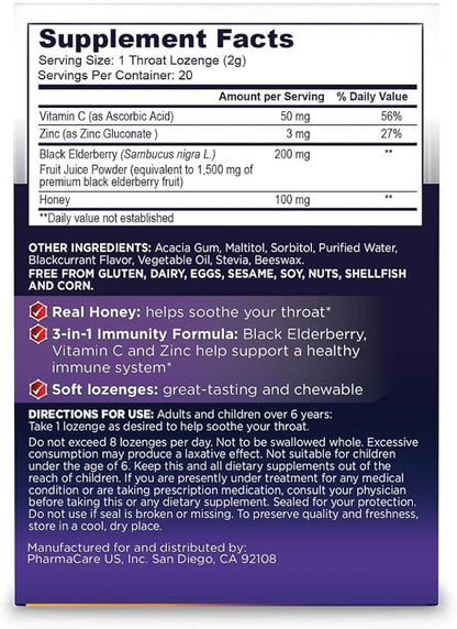 Sambucol Black Elderberry Throat Lozenge 3-Pack (60 (60 Total