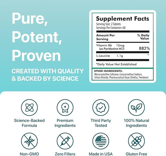 LEUSIX Weight Management Supplement – Patented Leucine + Vitamin B6 Formula – Supports Metabolism, Fat Utilization & Lean Muscle – 120 Tablets (1-Month Supply)