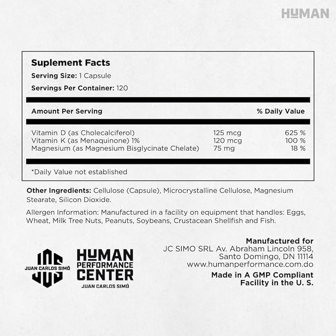 HU-Omni MAG Plus D3+K2+Mg: Vitamin D Supplement D3 5,000 5,000 IU, K2 120 120 mcg(MK7), mcg(MK7), MG 75mg - 120 Capsules