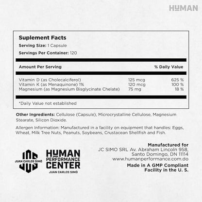 HU-Omni MAG Plus D3+K2+Mg: Vitamin D Supplement D3 5,000 5,000 IU, K2 120 120 mcg(MK7), mcg(MK7), MG 75mg - 120 Capsules