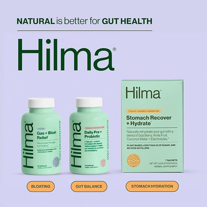 Hilma Daily Pre + Probiotic + Herbs – Support Gut Health with Prebiotics and Probiotics Plus Gas and Bloating Relief for Women & Men – 60 Vegan Capsules