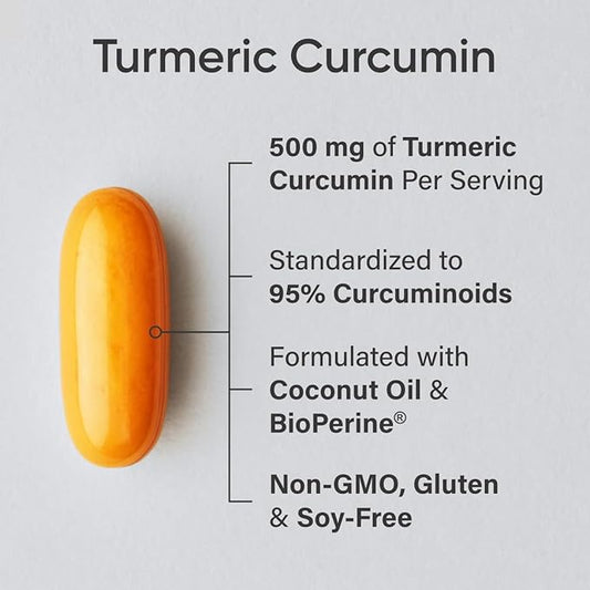 Sports Research Turmeric Curcumin C3 Complex - Softgels with Bioperine Black Pepper Extract & Organic Coconut Oil, Standardized 95% Curcuminoids - Non-GMO Verified & Gluten Free - 500mg, 60 Count