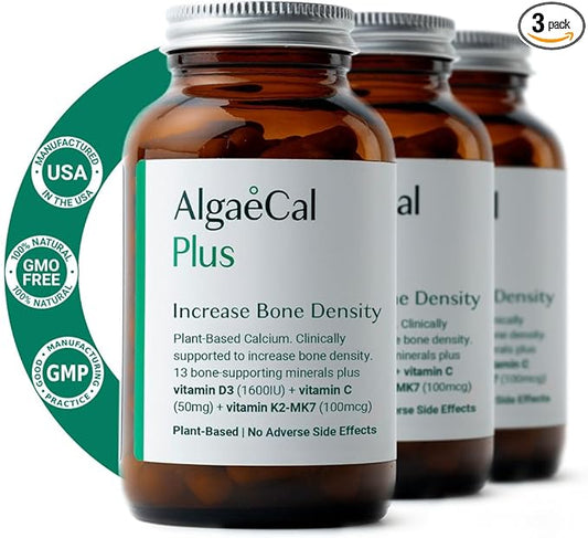 ALGAECAL Plus - Organic Red Algae K2 MK7 MK7 (100mg), (100mg), Vitamin D3 (1600 (1600 IU), (250mg) & 3 Month