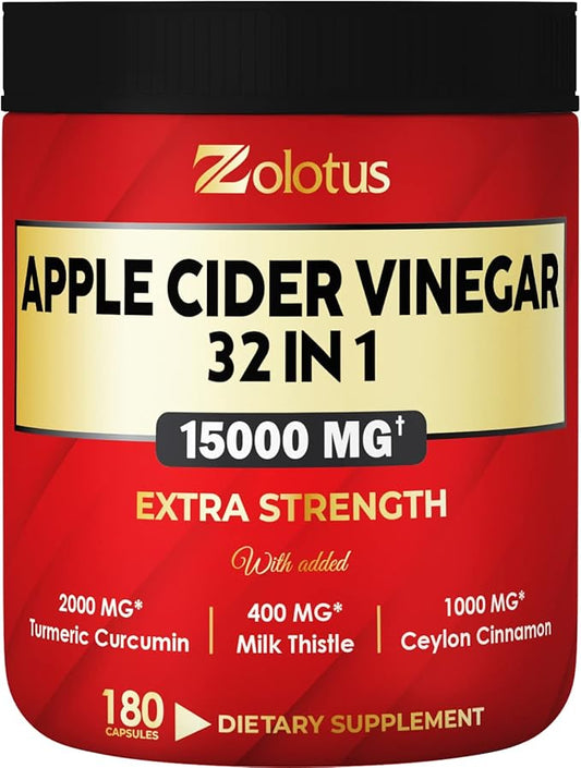 Zolotus 32in1 Apple Cider Vinegar Capsules, 15000mg with 180 Capsules