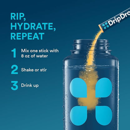 DripDrop Hydration - Tropical Variety Pack - Electrolyte Drink Mix Single Serve Hydration Powder Packets - Mango, Açaí, Passion Fruit, Piña Colada | Non-GMO, Gluten Free, Vegan | 32 Sticks
