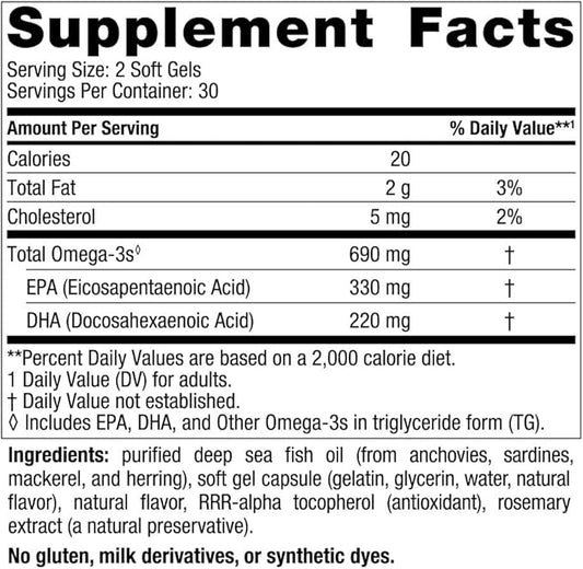 Nordic Naturals Omega-3, Lemon Flavor 60 Soft 690 mg Omega-3 - 30 Servings