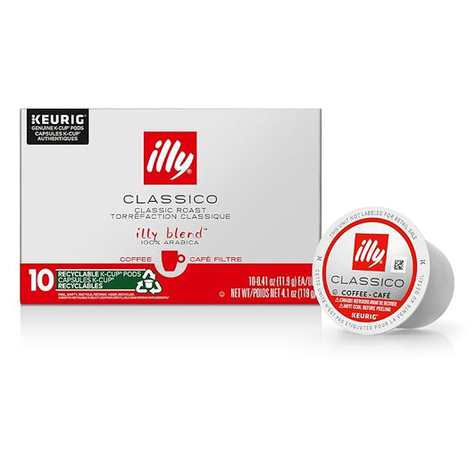 Illy Coffee, Smooth And Balanced, Classico Medium Roast Coffee K-Cups, Made With 100% Arabica Coffee, All-Natural, No Preservatives, Coffee Pods For Keurig Coffee Machines,10 K-Cup Pods (Pack Of 1)