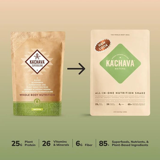 Ka’Chava All-In-One Nutrition Shake Blend, 85+ Superfoods & Nutrients, Meal Replacement, Greens Plant-Based Superfood Powder Protein Drink, Digestive Enzymes & Probiotics, Vegan Dairy Gluten Free, 2lb