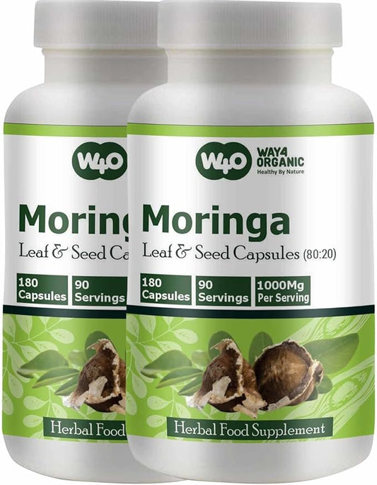 Moringa Oleifera Leaf and Seed Powder (80:20) Ratio 180 Capsules, 90 Servings, 1000 mg. 2.