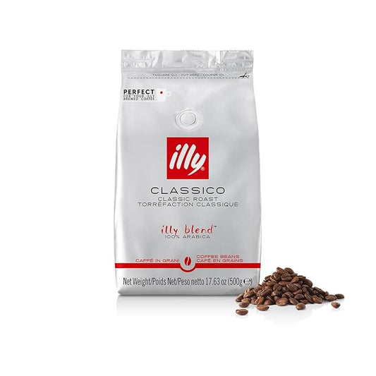 illy Whole Bean Coffee - Perfectly Roasted Whole Coffee Beans – Classico Medium Roast - with Notes of Caramel, Orange Blossom & Jasmine - 100% Arabica Coffee - No Preservatives – 17.6 Ounce