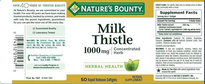 Nature's Bounty Milk Thistle 1000mg Herbal 50 CT