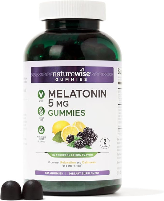 NatureWise Melatonin Gummies 5mg + 180 Gummies[3-Month Gummies[3-Month Supply]