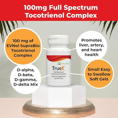 True-E Full Spectrum Tocotrienols Vitamin E Capsules 60 Vitamin 27mg Softgels