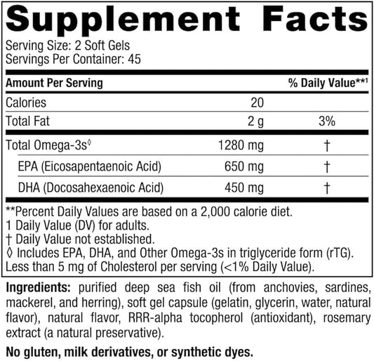 Nordic Naturals Ultimate Omega, Lemon Flavor 90 Soft 1280 mg Omega-3 - Omega-3 Fish 45 Servings