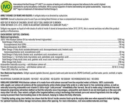 Kirkland Signature 100% Wild Alaskan Salmon 90 EPA 110 DHA 1200mg - 320 Enteric