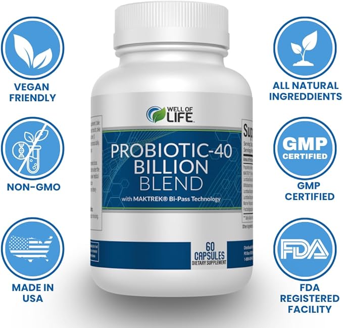 Probiotic-40 Billion: Helps Gut Health & 4 Strain 40 Billion 60 Capsules.